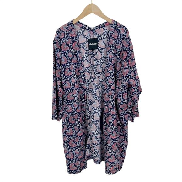 Madewell Robe Jacket Blue and Pink Floral Print 100% Cotton Size XXS - Picture 3 of 6